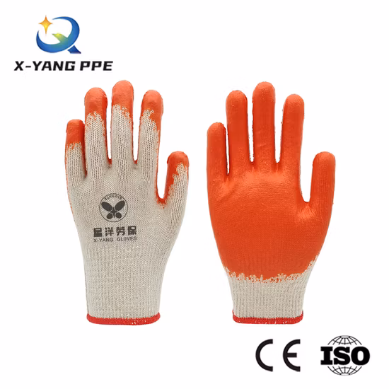 Factoryshop Cotton / Poly Liner Latex / Rubber Non Slip Palm Coated Work Safety Hand Protective Garden Reusable Construction Working Gloves