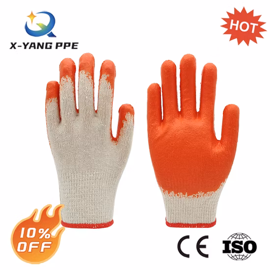 Factoryshop Cotton / Poly Liner Latex / Rubber Non Slip Palm Coated Work Safety Hand Protective Garden Reusable Construction Working Gloves