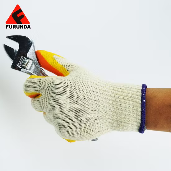 Factory Direct Cotton Gloves Smooth Latex Rubber Palm Coated Rough Grip Safety Working Gloves