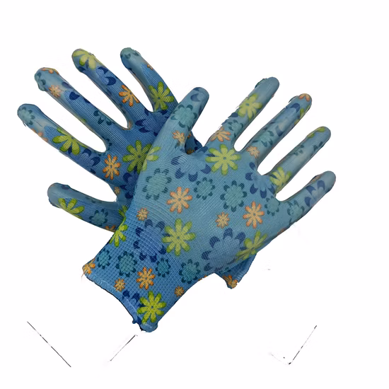 Factoryshop Design Flower Liner Garden Nitrile Palm Coated Collection Gardening Stretchy Protective Work Safety Gloves for Women / Female / Kids