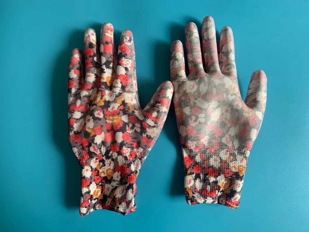 Floral Digital Printing 13 G Gardening Safety Work Gloves with PU Coating