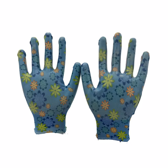 Factoryshop Design Flower Liner Garden Nitrile Palm Coated Collection Gardening Stretchy Protective Work Safety Gloves for Women / Female / Kids