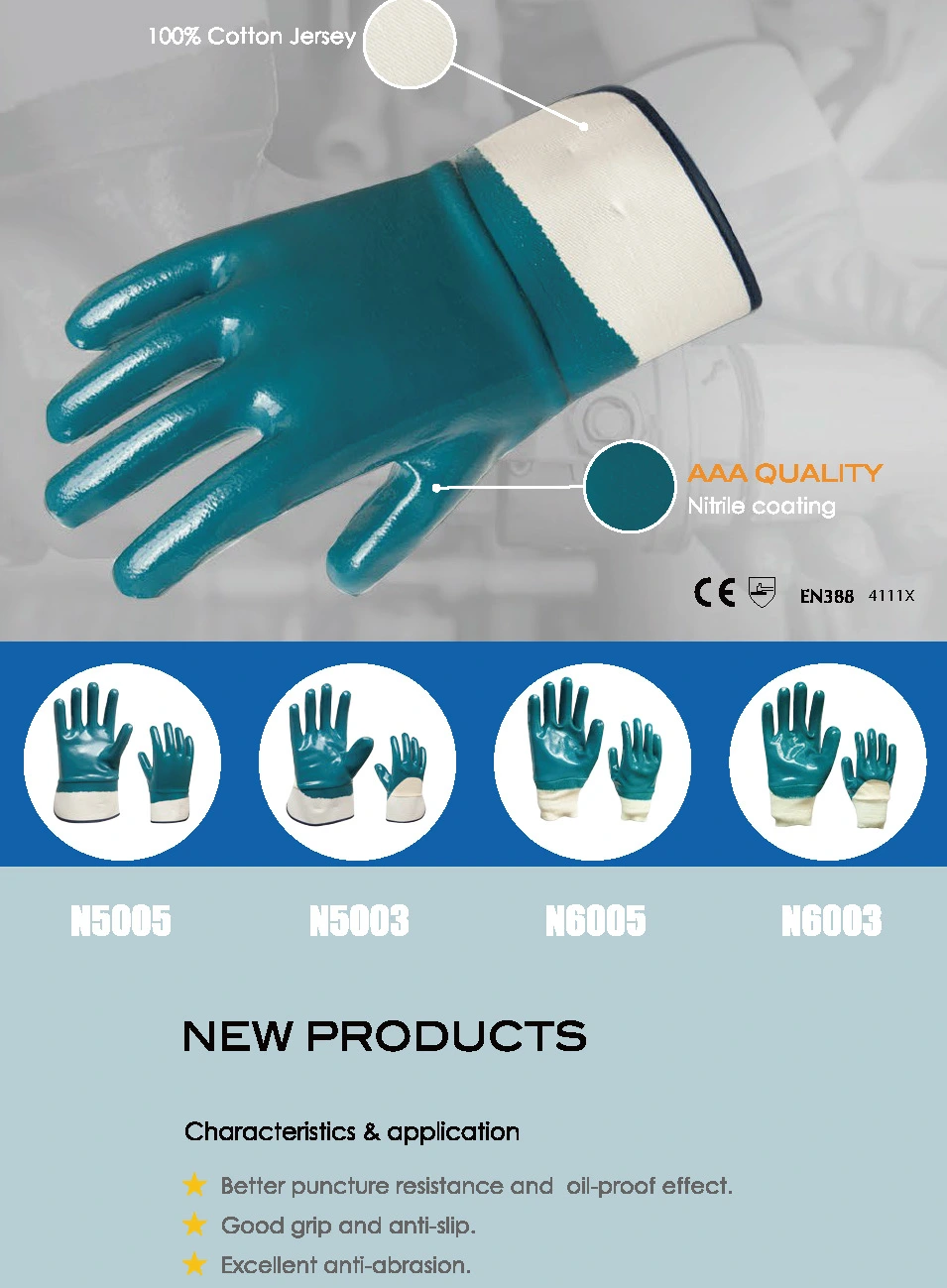 Industrial Nitrile Safety Gloves Cotton Liner Nitrile Fully Coated Smooth Finish Safety Cuff Work Gloves