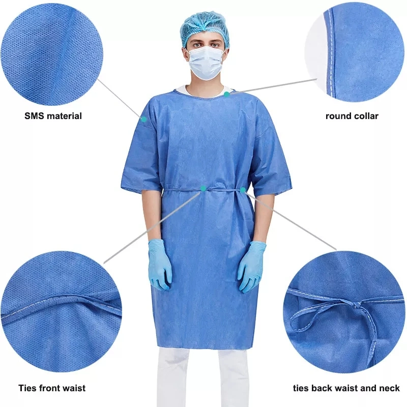 Medical PP/PE/SMS/CPE AAMI Level 1/2/3/4 En13795 Disposable Surgical Patient Visitor Plastic Isolation Gown Scrub Suit Apron for Doctors and Nurses