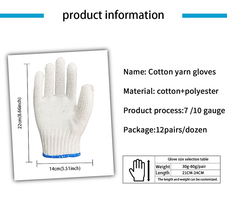 China Wholesale 400-800g/Dozen Guantes White Cotton Knitted Glove Safety Work Gloves