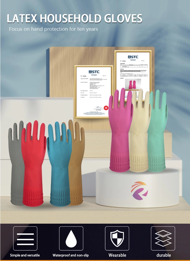 Fashion 38cm Pink Comfortable Kitchen Cleaning Latex Long Sleeve Household Safety Work Rubber Gloves