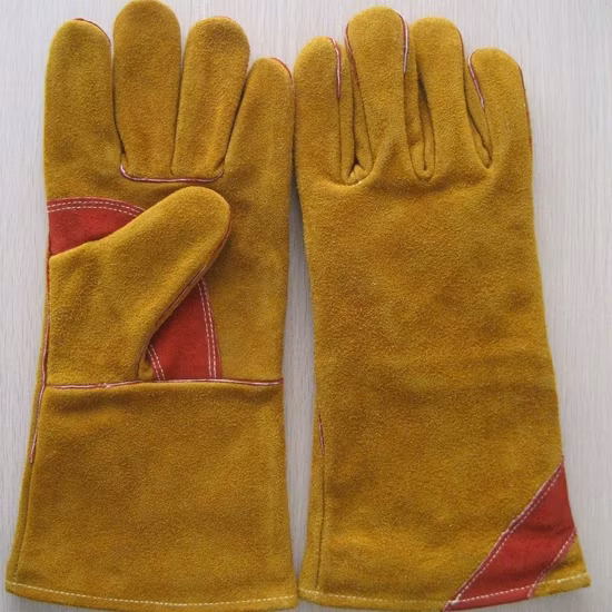 CE Certificated Cow Split Leather Reinforced Palm Welding Welder Safety Glove