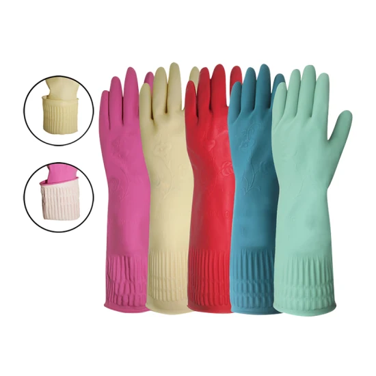Fashion 38cm Pink Comfortable Kitchen Cleaning Latex Long Sleeve Household Safety Work Rubber Gloves