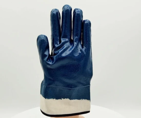 Factory Shop Heavy Duty Jersey Cotton Blue Nitrile Full Coated Safety Industrial Oil Resistant Proof Work / Working Labour Protection NBR Gloves